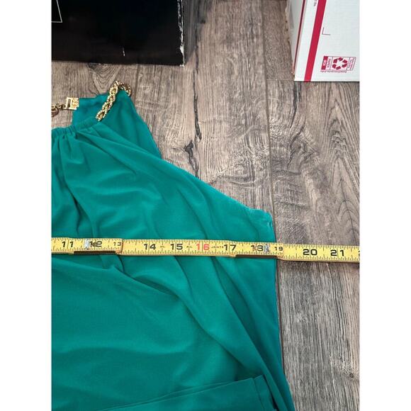 Vintage Cache Women's Green Blouson Gold Chain Halter Neck Mini Dress Size 10 - Picture 9 of 16